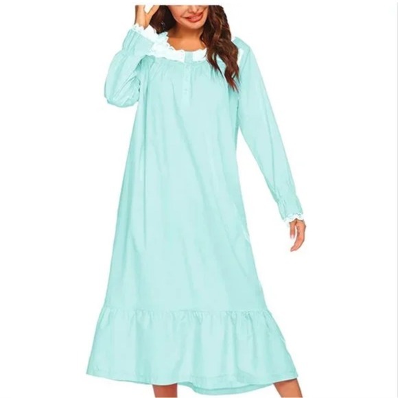 Ekouaer Nightgown Long Sleeve Lace Trimmed Sleep‎ Dress Lounger XXL - Picture 1 of 6